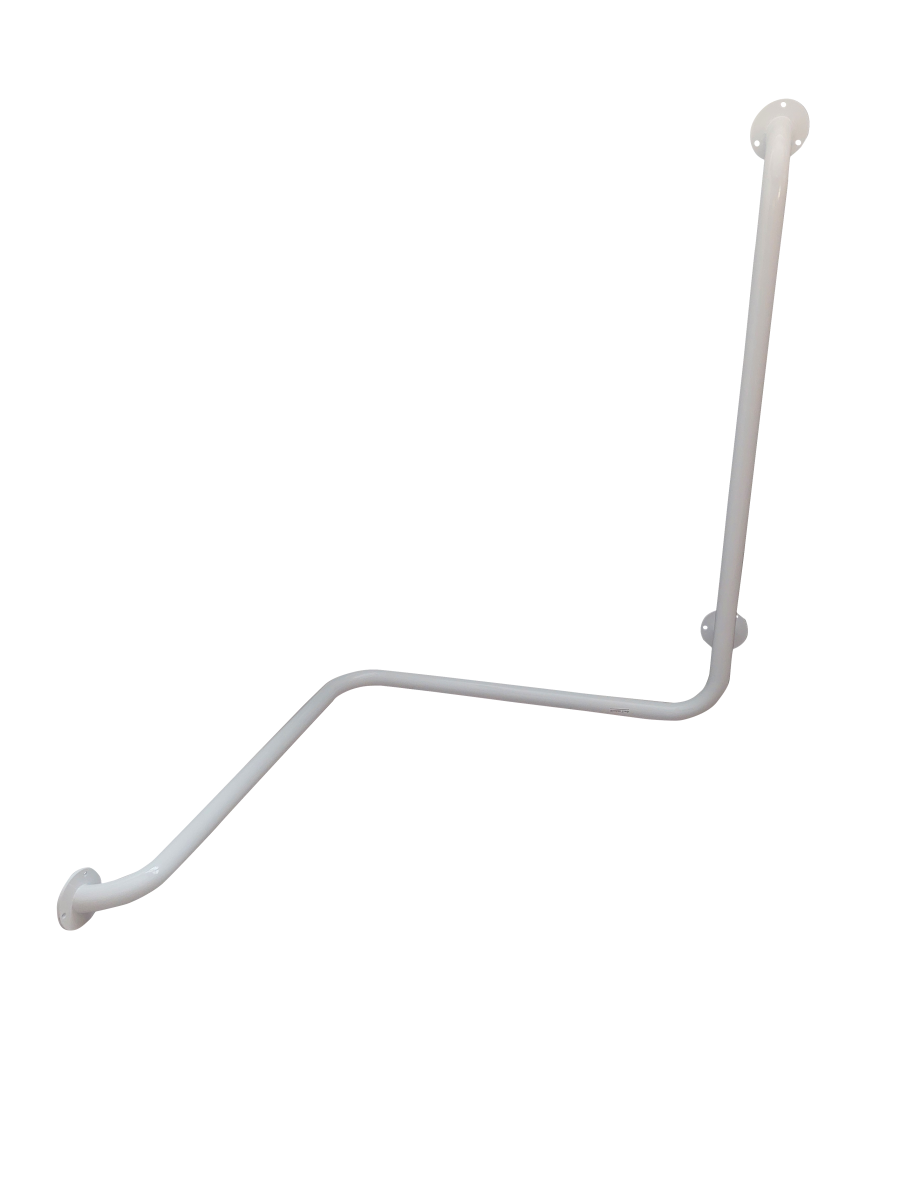White powder coated L-shaped corner grab bars