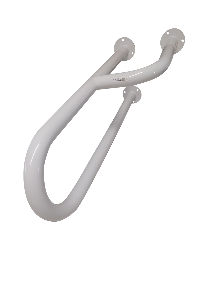 White powder coated U-shaped grab bars